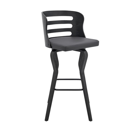 Armen Living - Verne 30in Swivel Gray Faux Leather and Black Wood Bar Stool - LCVRBABLGR30 veiw 1