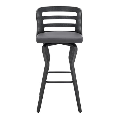Armen Living - Verne 30in Swivel Gray Faux Leather and Black Wood Bar Stool - LCVRBABLGR30 veiw 2
