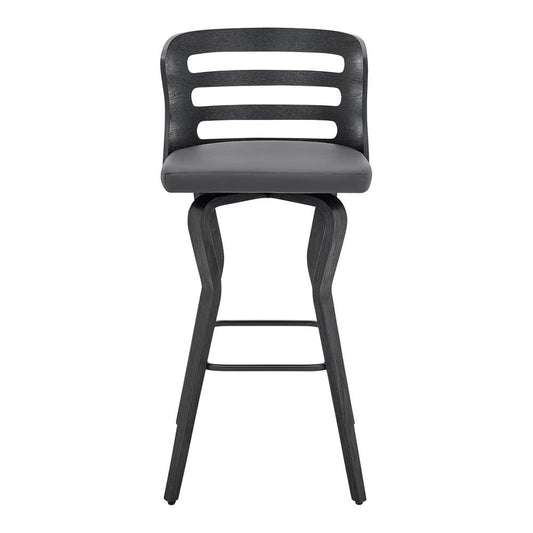 Armen Living - Verne 30in Swivel Gray Faux Leather and Black Wood Bar Stool - LCVRBABLGR30 veiw 2