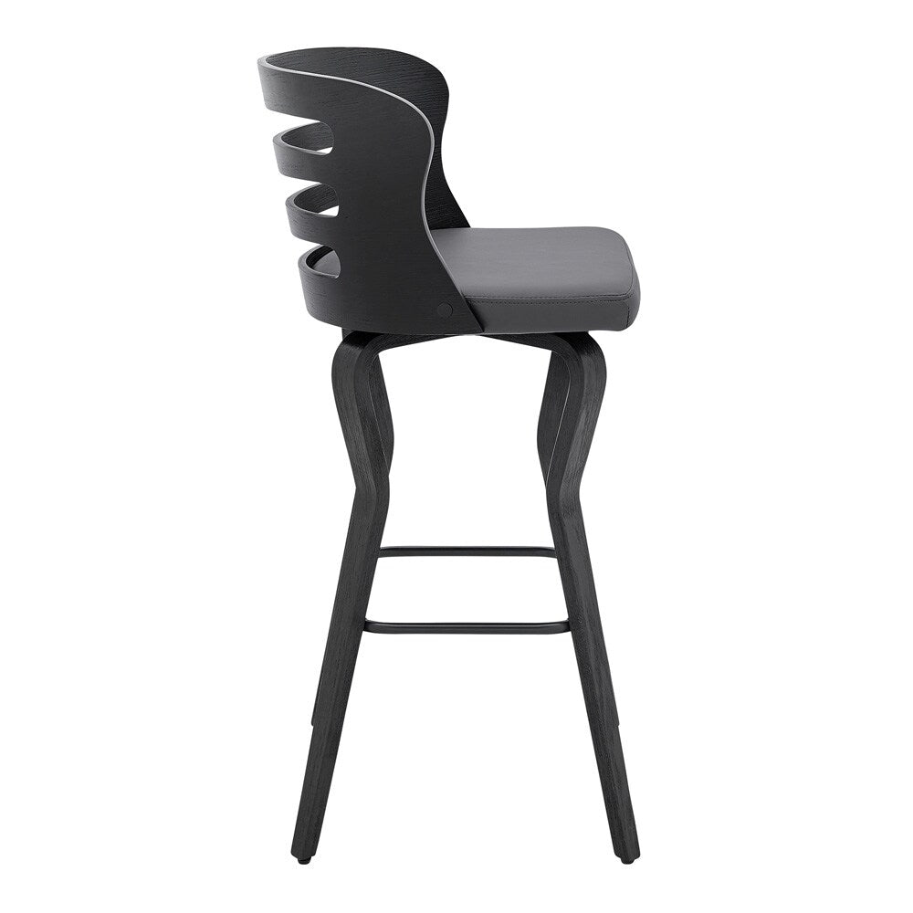 Armen Living - Verne 30in Swivel Gray Faux Leather and Black Wood Bar Stool - LCVRBABLGR30 veiw 3