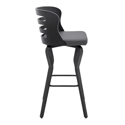 Armen Living - Verne 30in Swivel Gray Faux Leather and Black Wood Bar Stool - LCVRBABLGR30 veiw 3