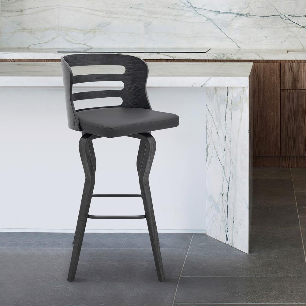 Armen Living - Verne 30in Swivel Gray Faux Leather and Black Wood Bar Stool - LCVRBABLGR30 veiw 8