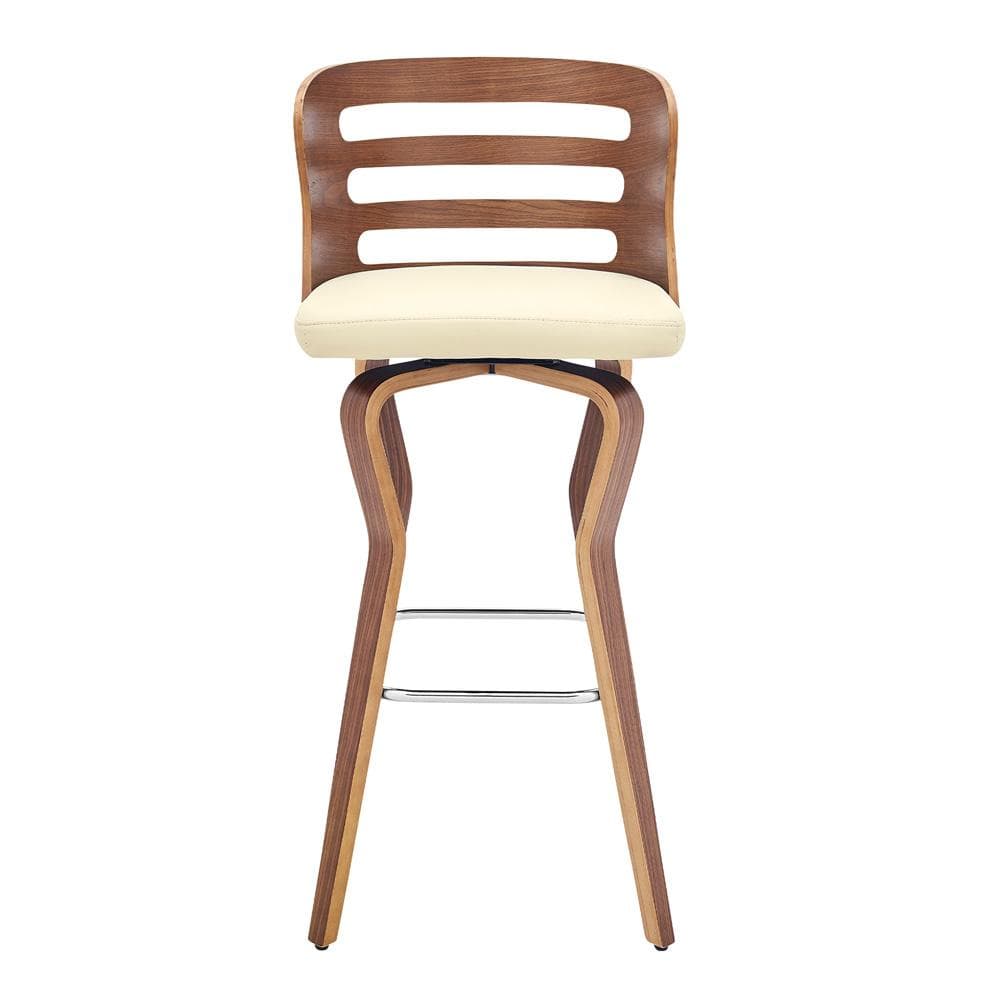 Armen Living - Verne 30in Swivel Cream Faux Leather and Walnut Wood Bar Stool - LCVRBAWACR30 veiw 2