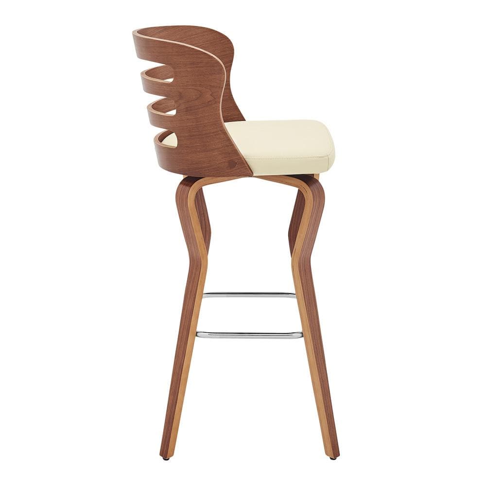 Armen Living - Verne 30in Swivel Cream Faux Leather and Walnut Wood Bar Stool - LCVRBAWACR30 veiw 3