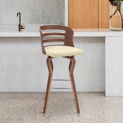 Armen Living - Verne 30in Swivel Cream Faux Leather and Walnut Wood Bar Stool - LCVRBAWACR30 veiw 8