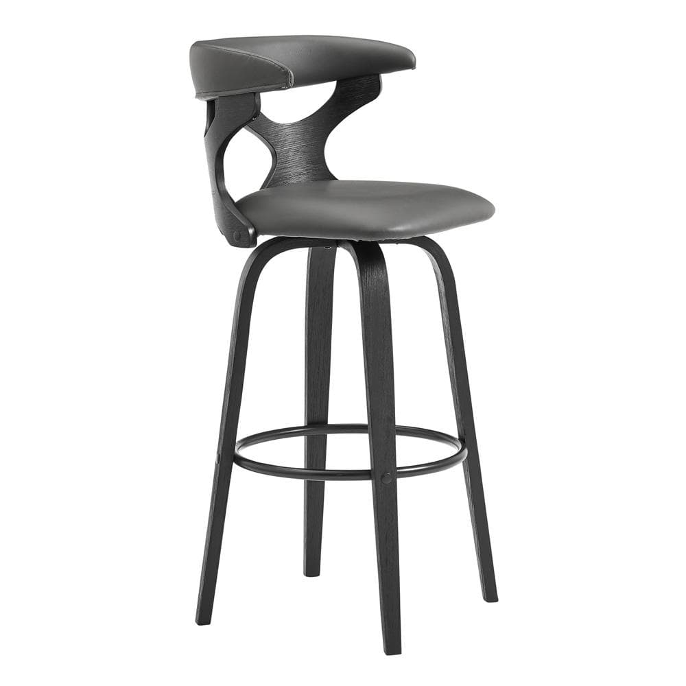 Armen Living - Zenia 30in Swivel Bar Stool in Gray Faux Leather and Black Wood - LCZNBABLGR30 veiw 1