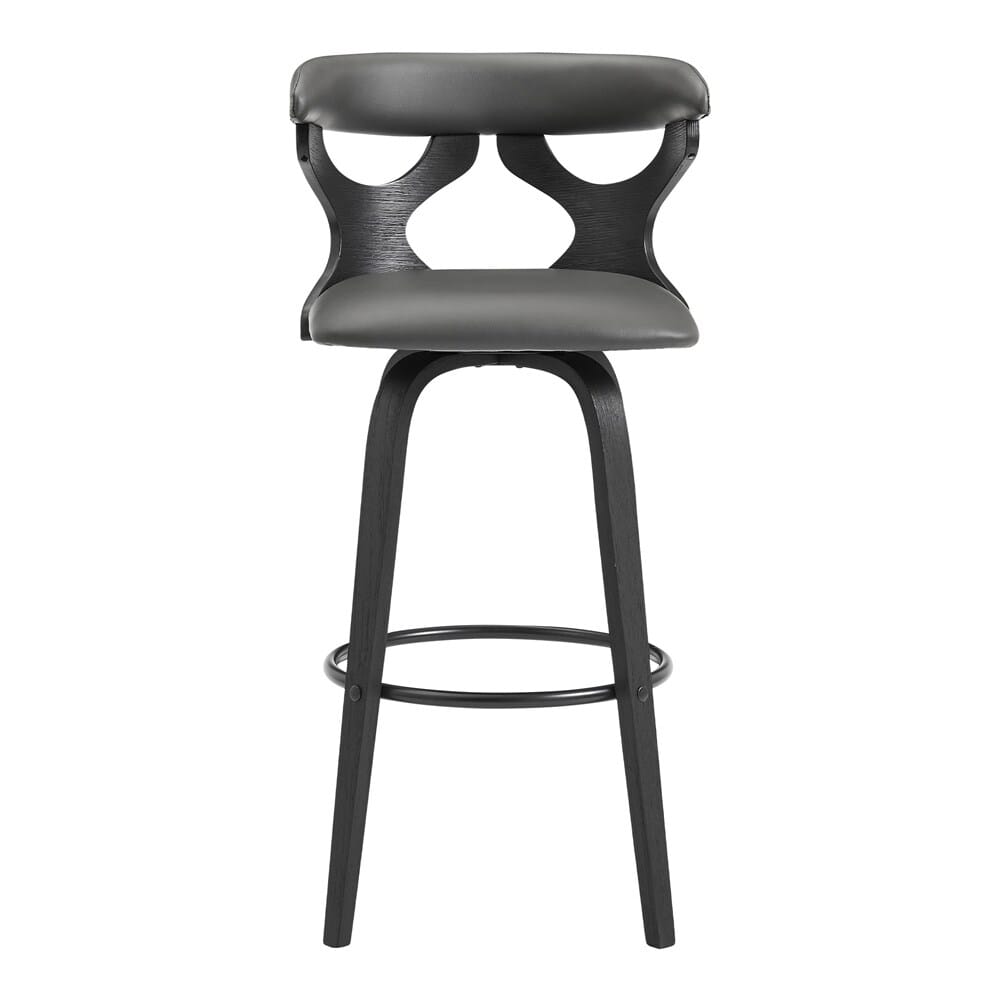 Armen Living - Zenia 30in Swivel Bar Stool in Gray Faux Leather and Black Wood - LCZNBABLGR30 veiw 2