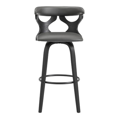 Armen Living - Zenia 30in Swivel Bar Stool in Gray Faux Leather and Black Wood - LCZNBABLGR30 veiw 2