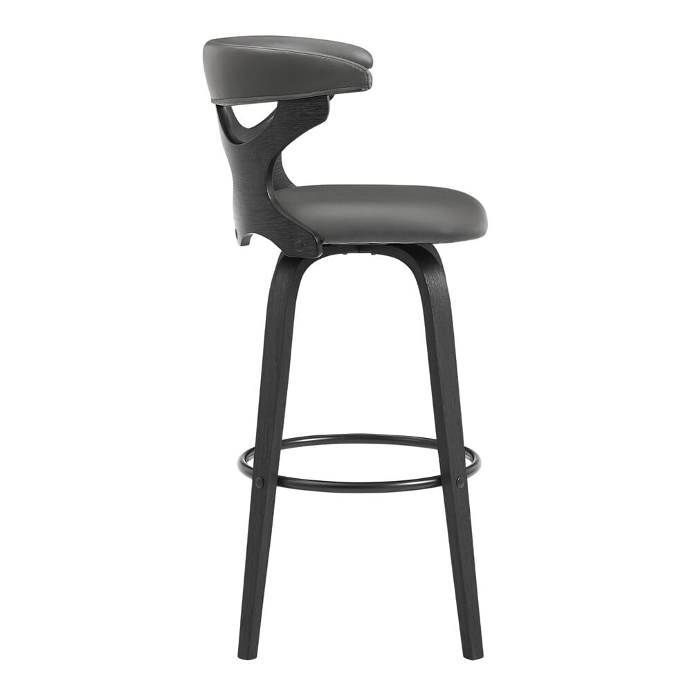 Armen Living - Zenia 30in Swivel Bar Stool in Gray Faux Leather and Black Wood - LCZNBABLGR30 veiw 3