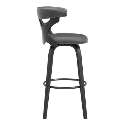 Armen Living - Zenia 30in Swivel Bar Stool in Gray Faux Leather and Black Wood - LCZNBABLGR30 veiw 3