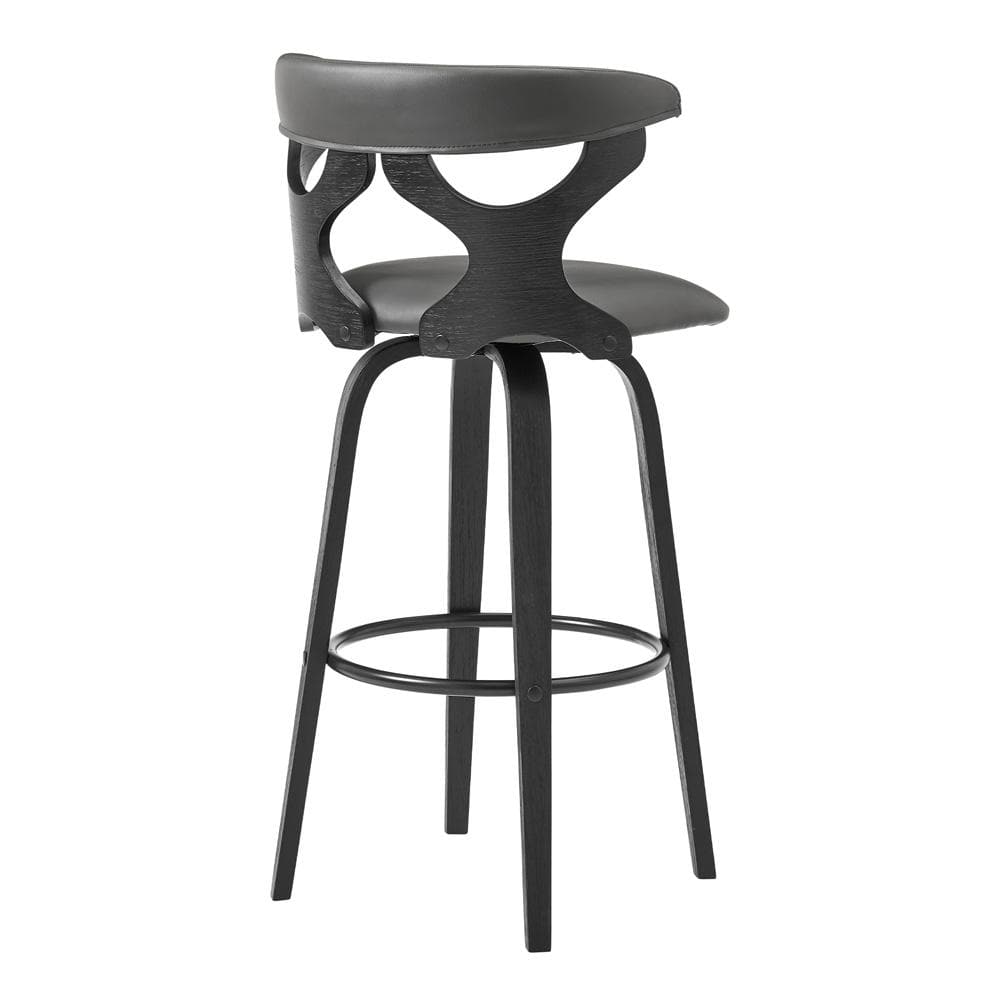 Armen Living - Zenia 30in Swivel Bar Stool in Gray Faux Leather and Black Wood - LCZNBABLGR30 veiw 4