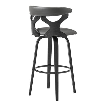 Armen Living - Zenia 30in Swivel Bar Stool in Gray Faux Leather and Black Wood - LCZNBABLGR30 veiw 4