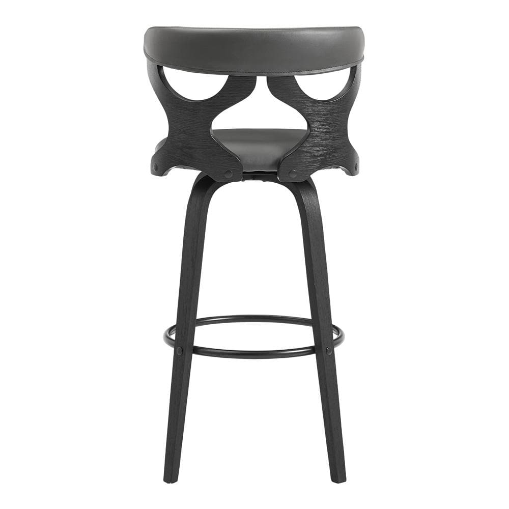 Armen Living - Zenia 30in Swivel Bar Stool in Gray Faux Leather and Black Wood - LCZNBABLGR30 veiw 5