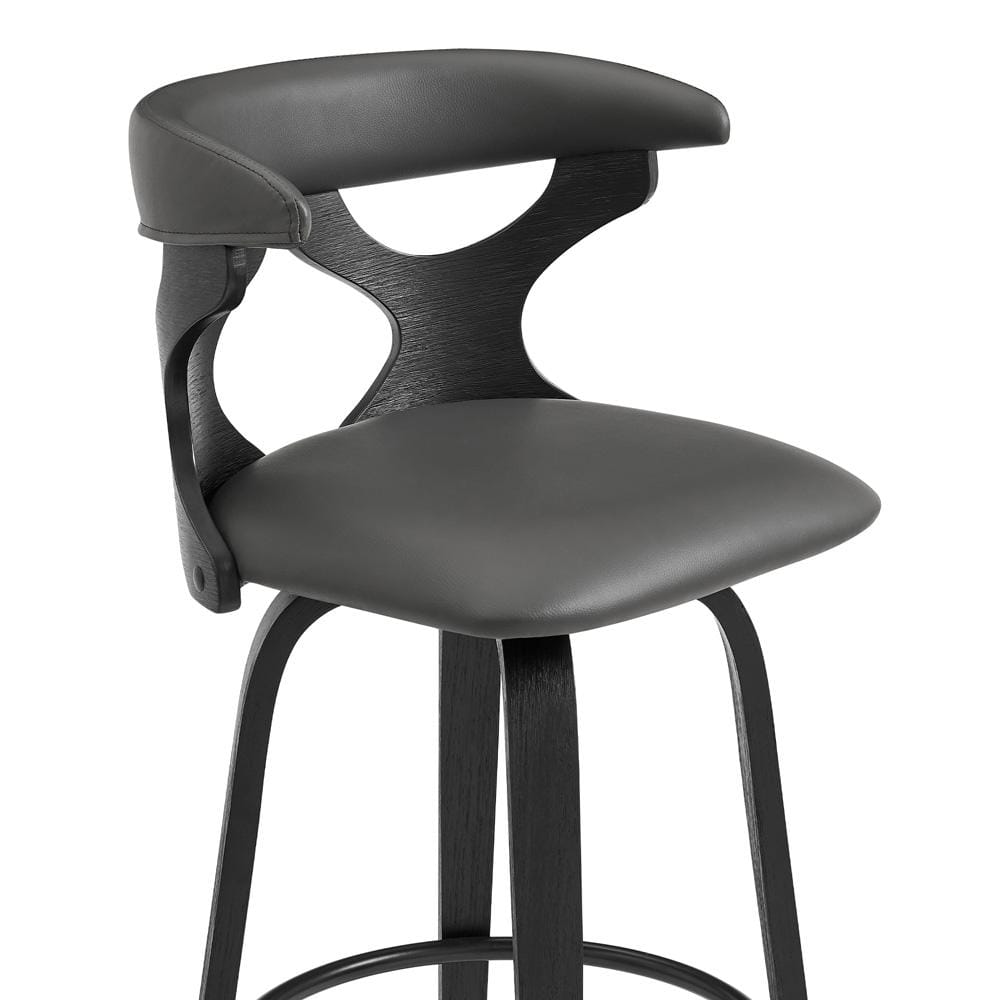 Armen Living - Zenia 30in Swivel Bar Stool in Gray Faux Leather and Black Wood - LCZNBABLGR30 veiw 6