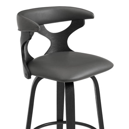 Armen Living - Zenia 30in Swivel Bar Stool in Gray Faux Leather and Black Wood - LCZNBABLGR30 veiw 6