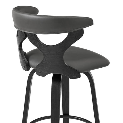 Armen Living - Zenia 30in Swivel Bar Stool in Gray Faux Leather and Black Wood - LCZNBABLGR30 veiw 7