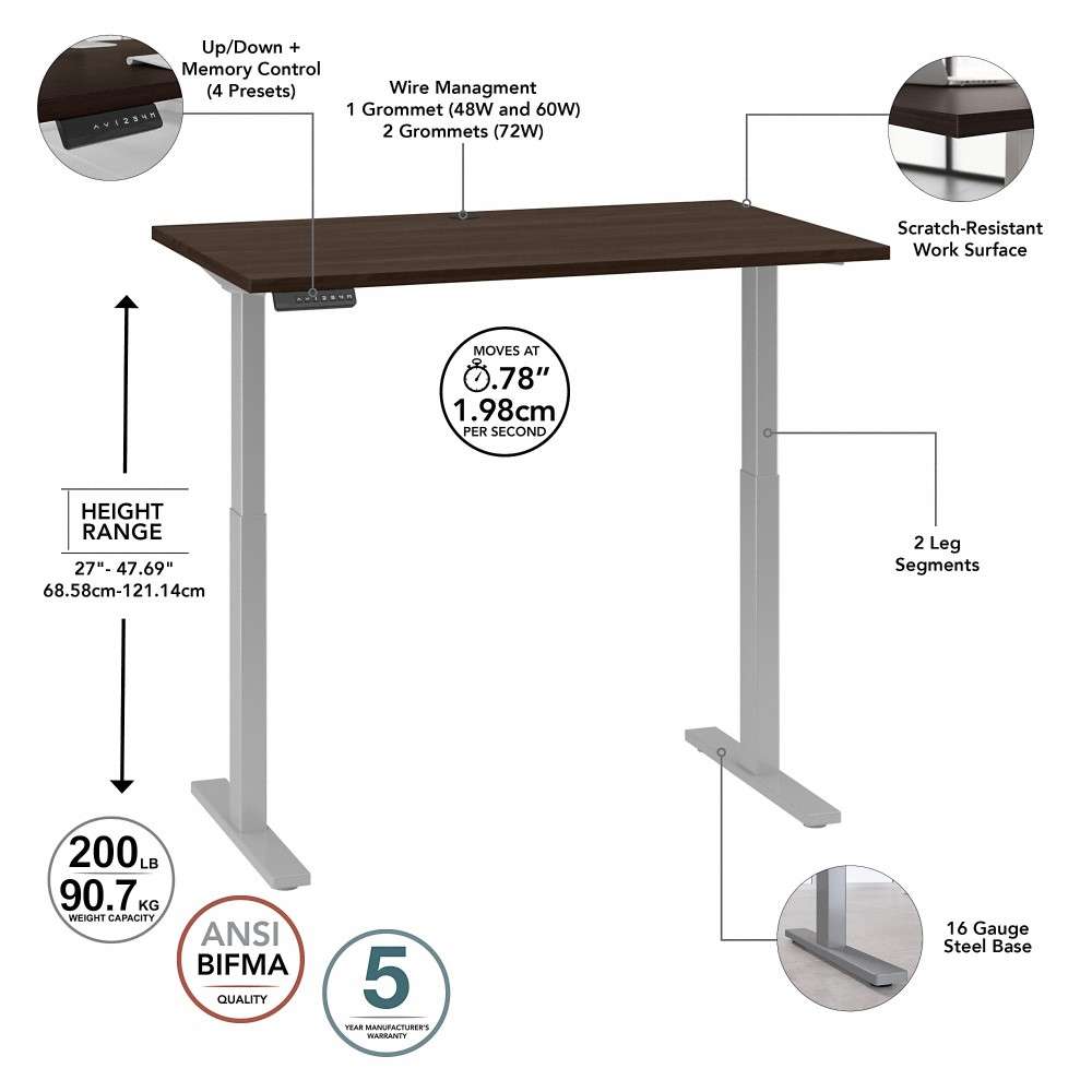 Bush Business Furniture - Move 60 Series 48W x 24D Electric Height Adjustable Standing Desk in Black Walnut with Cool Gray Metallic Base - M6S4824BWSK veiw 6