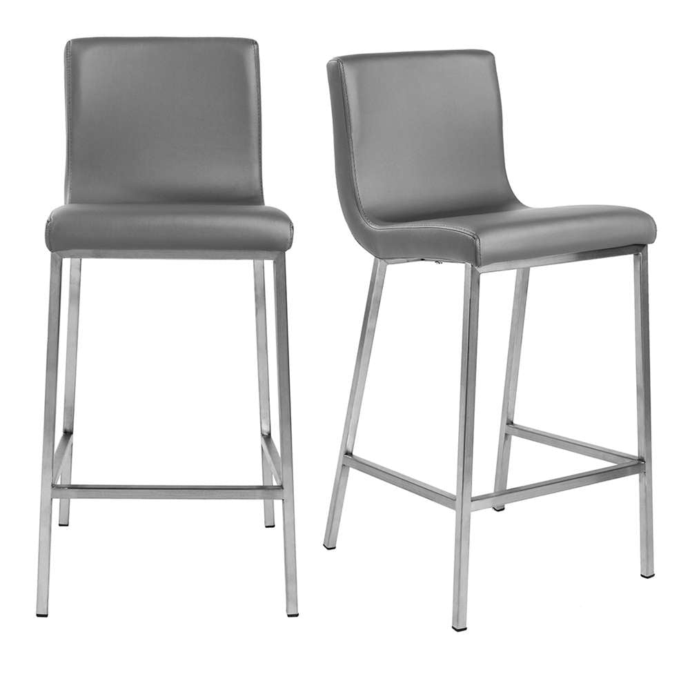 Euro Style - Scott Counter Stool in Gray and Brushed Stainless Steel (Set of 2) - 80955GRY veiw 6