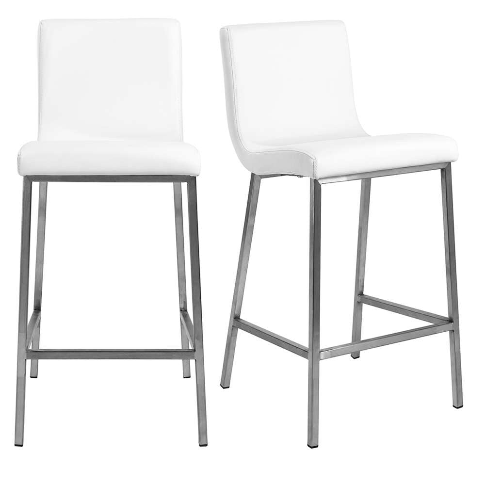 Euro Style - Scott Counter Stool in White and Brushed Stainless Steel (Set of 2) - 80955WHT veiw 6