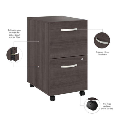 Bush Furniture - Studio A 2 Drawer Mobile File Cabinet in Storm Gray - Assembled - SDF116SGSU-Z veiw 4