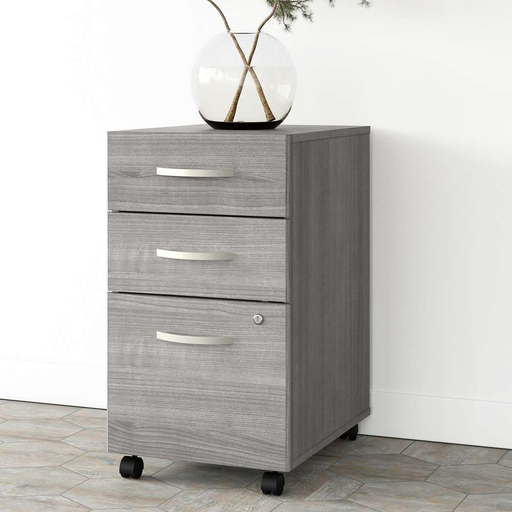 Bush Furniture - Studio A 3 Drawer Mobile File Cabinet in Platinum Gray - Assembled - SDF216PGSU-Z veiw 2