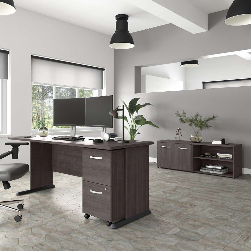 Bush Furniture - Studio A Low Storage Cabinet with Doors and Shelves in Storm Gray - SDS160SG-Z veiw 3
