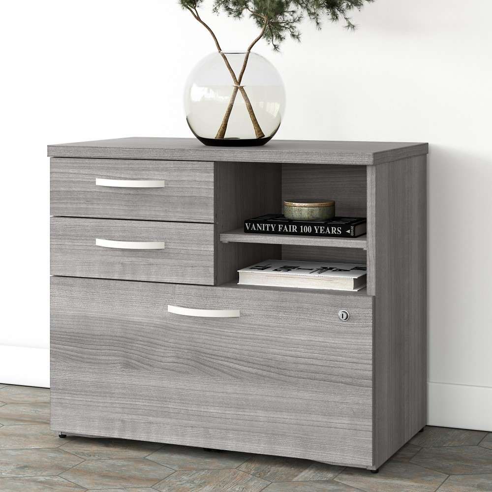 Bush Furniture - Studio A Office Storage Cabinet with Drawers and Shelves in Platinum Gray - SDF130PGSU-Z veiw 2