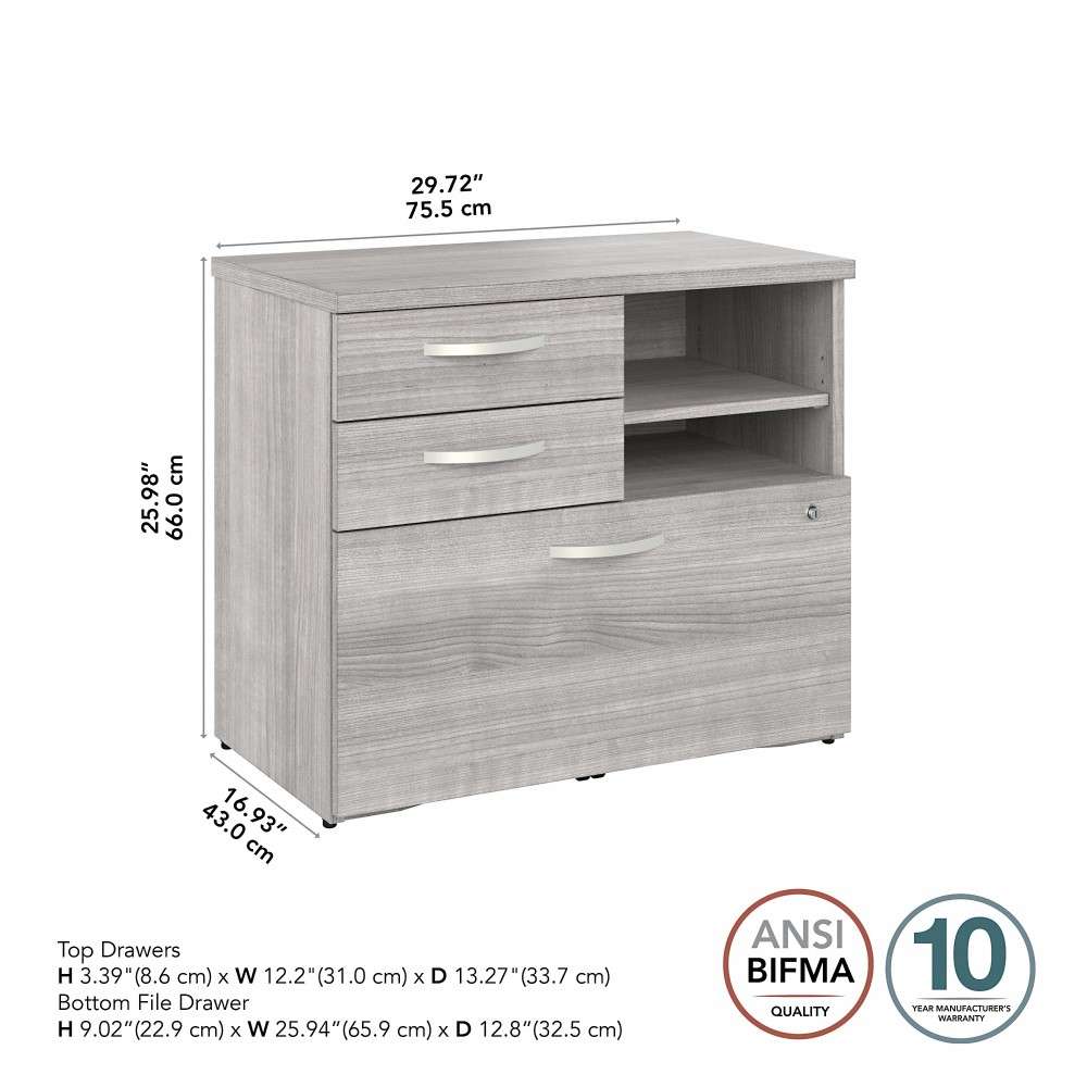Bush Furniture - Studio A Office Storage Cabinet with Drawers and Shelves in Platinum Gray - SDF130PGSU-Z veiw 5