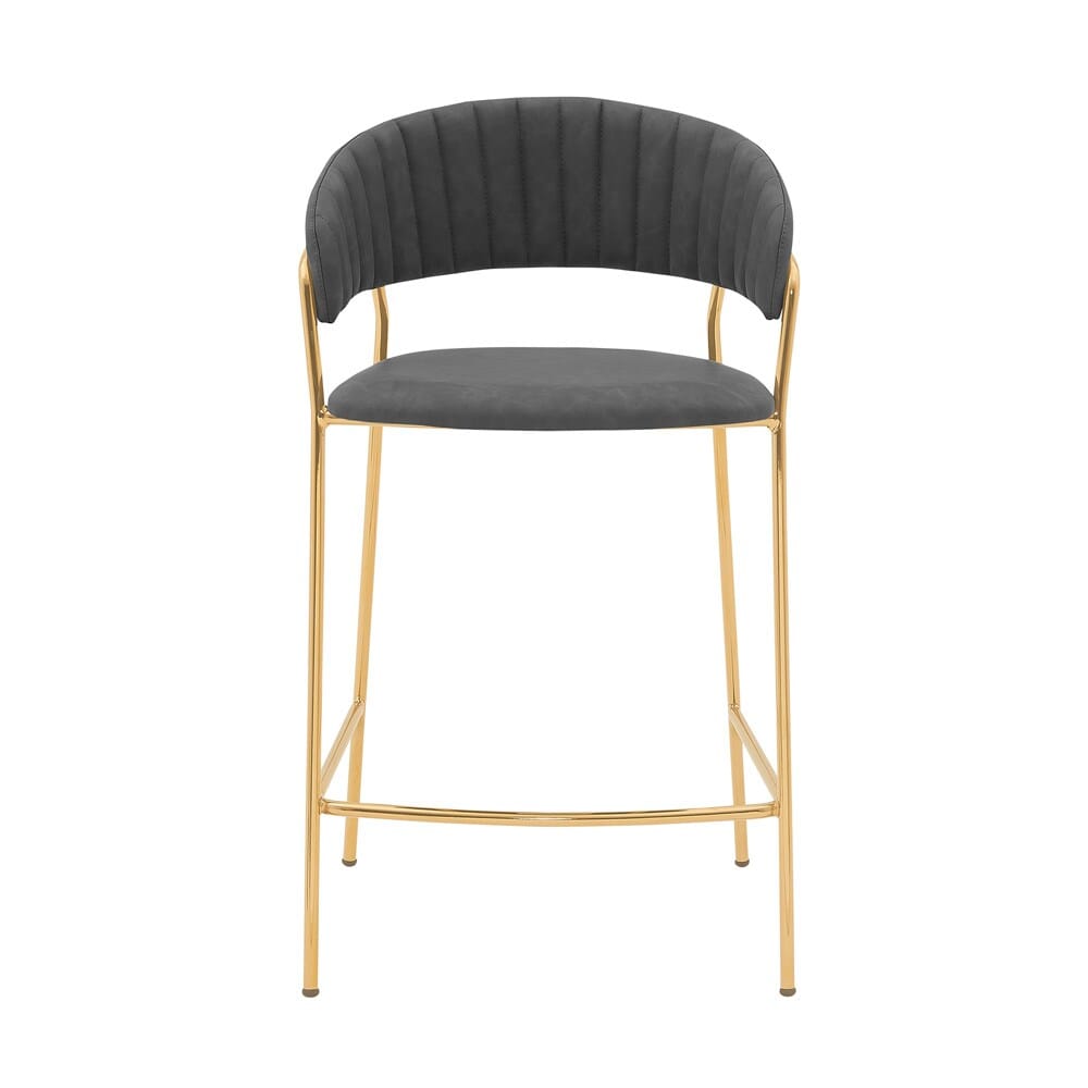 Armen Living - Nara 26in Gray Faux Leather and Metal Counter Height Barstool with Gold Frame - LCNRBAGLGRY26 veiw 2