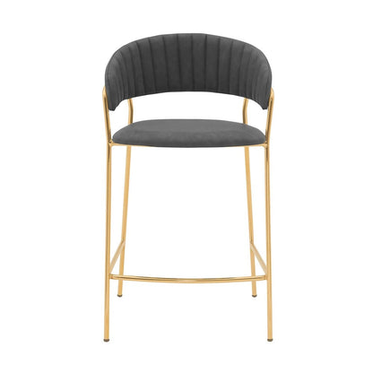 Armen Living - Nara 26in Gray Faux Leather and Metal Counter Height Barstool with Gold Frame - LCNRBAGLGRY26 veiw 2