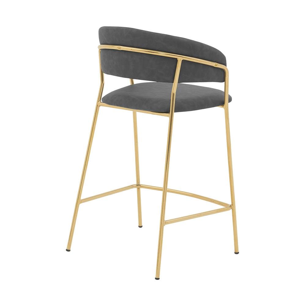 Armen Living - Nara 26in Gray Faux Leather and Metal Counter Height Barstool with Gold Frame - LCNRBAGLGRY26 veiw 3