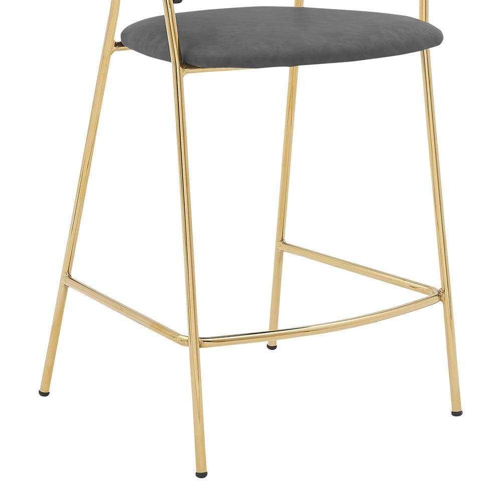 Armen Living - Nara 26in Gray Faux Leather and Metal Counter Height Barstool with Gold Frame - LCNRBAGLGRY26 veiw 6