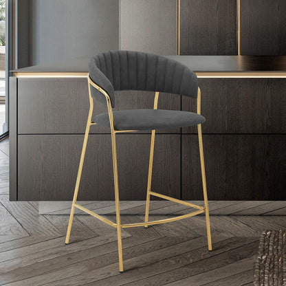 Armen Living - Nara 26in Gray Faux Leather and Metal Counter Height Barstool with Gold Frame - LCNRBAGLGRY26 veiw 8