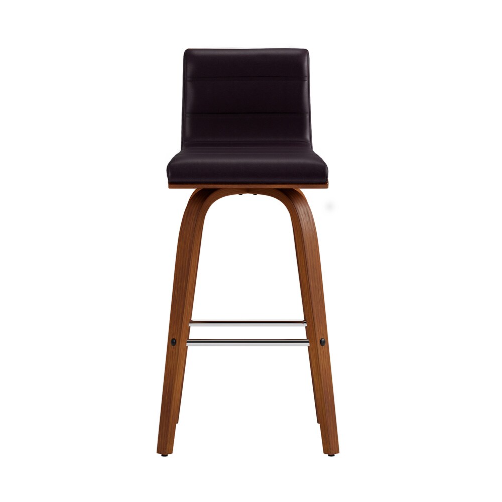 Armen Living - Vienna 26in Counter Height Swivel Brown Faux Leather and Walnut Wood Bar Stool - LCVIBABRWA26 veiw 3