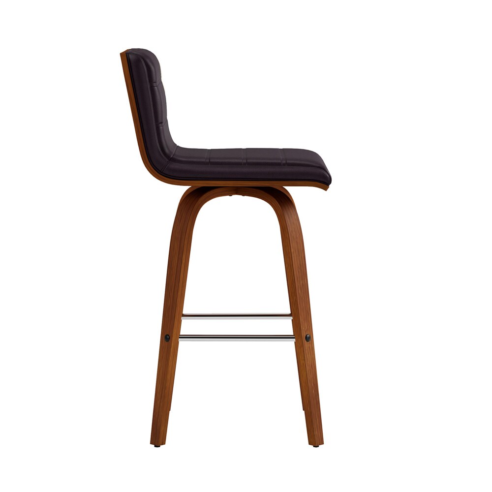 Armen Living - Vienna 26in Counter Height Swivel Brown Faux Leather and Walnut Wood Bar Stool - LCVIBABRWA26 veiw 4