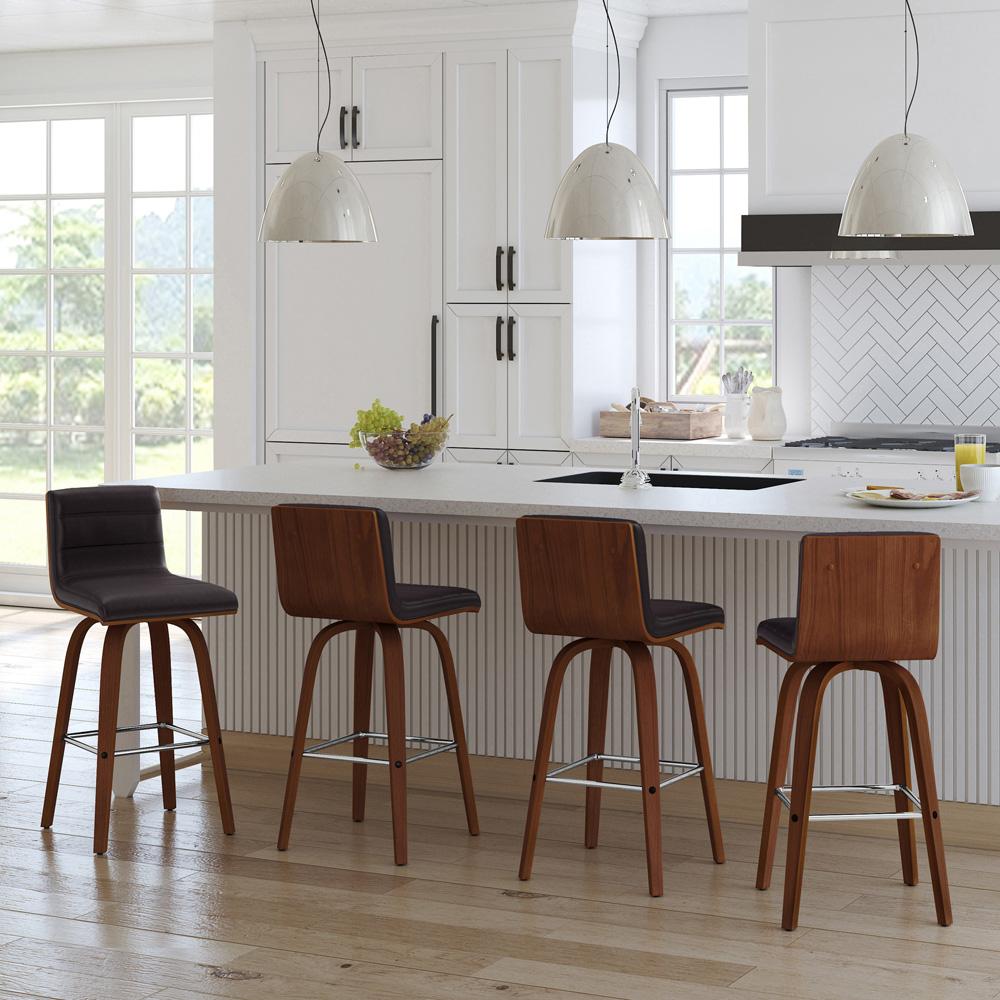 Armen Living - Vienna 26in Counter Height Swivel Brown Faux Leather and Walnut Wood Bar Stool - LCVIBABRWA26 veiw 7