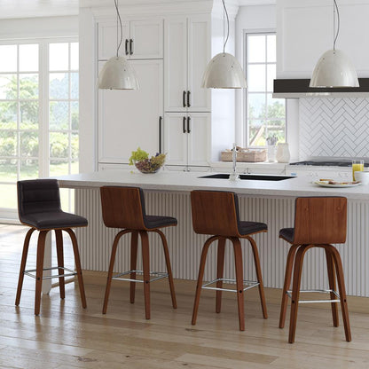 Armen Living - Vienna 26in Counter Height Swivel Brown Faux Leather and Walnut Wood Bar Stool - LCVIBABRWA26 veiw 7