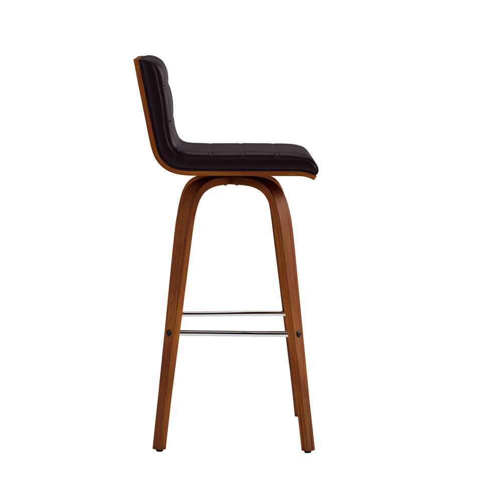 Armen Living - Vienna 30in Bar Height Swivel Brown Faux Leather and Walnut Wood Bar Stool - LCVIBABRWA30 veiw 4