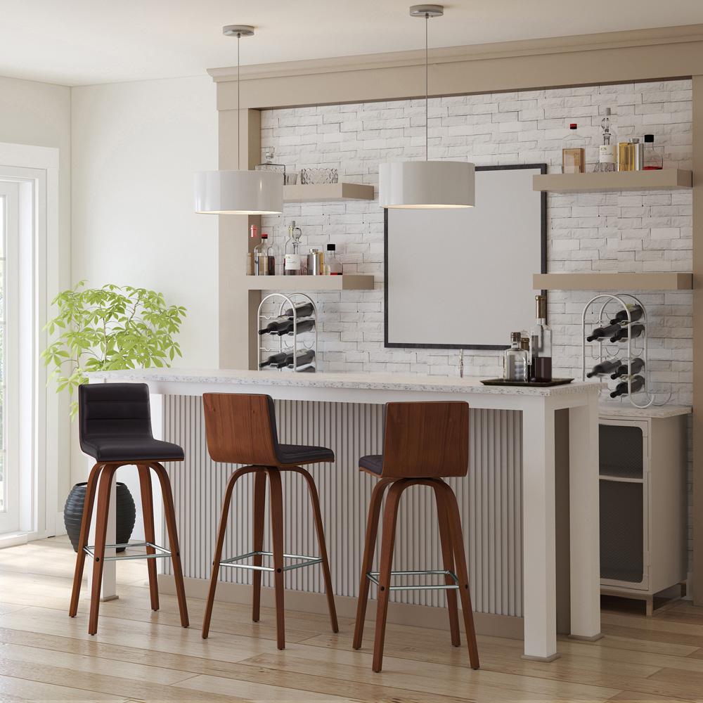 Armen Living - Vienna 30in Bar Height Swivel Brown Faux Leather and Walnut Wood Bar Stool - LCVIBABRWA30 veiw 7