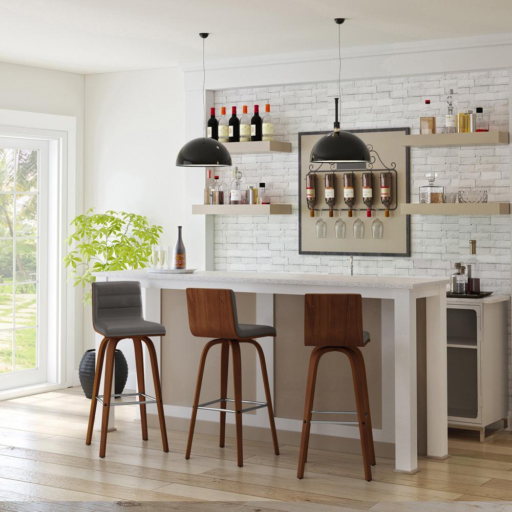 Armen Living - Vienna 30in Bar Height Swivel Grey Faux Leather and Walnut Wood Bar Stool - LCVIBAGRWA30 veiw 7