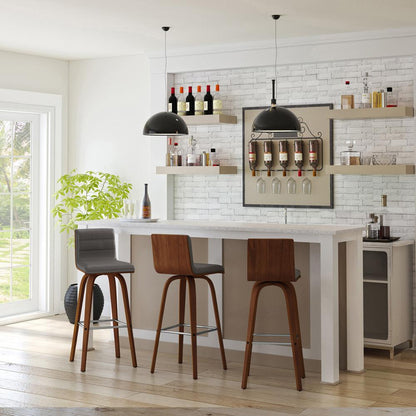 Armen Living - Vienna 30in Bar Height Swivel Grey Faux Leather and Walnut Wood Bar Stool - LCVIBAGRWA30 veiw 7