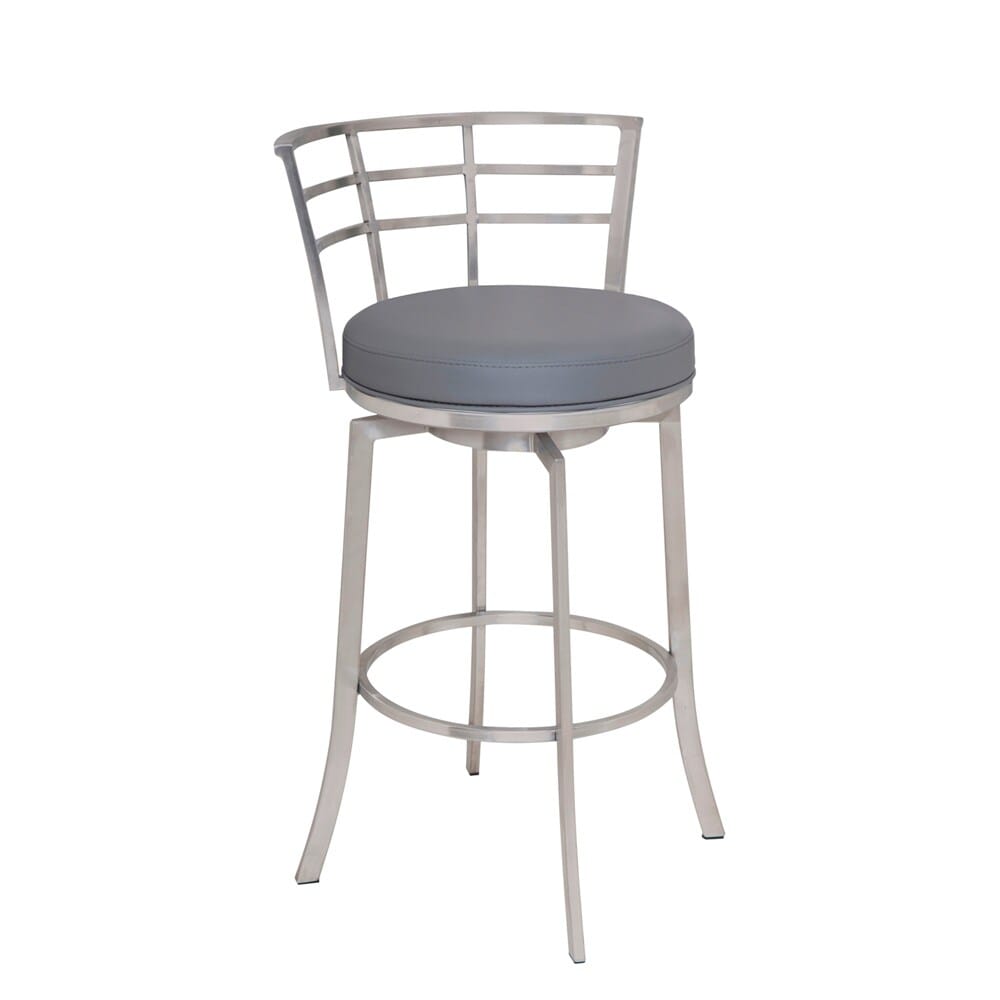 Armen Living - Viper 30in Bar Height Swivel Grey Faux Leather and Brushed Stainless Steel Bar Stool - LCVI30BAGR veiw 1