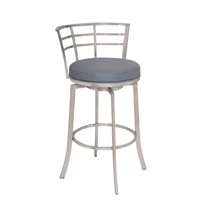 Armen Living - Viper 30in Bar Height Swivel Grey Faux Leather and Brushed Stainless Steel Bar Stool - LCVI30BAGR veiw 1