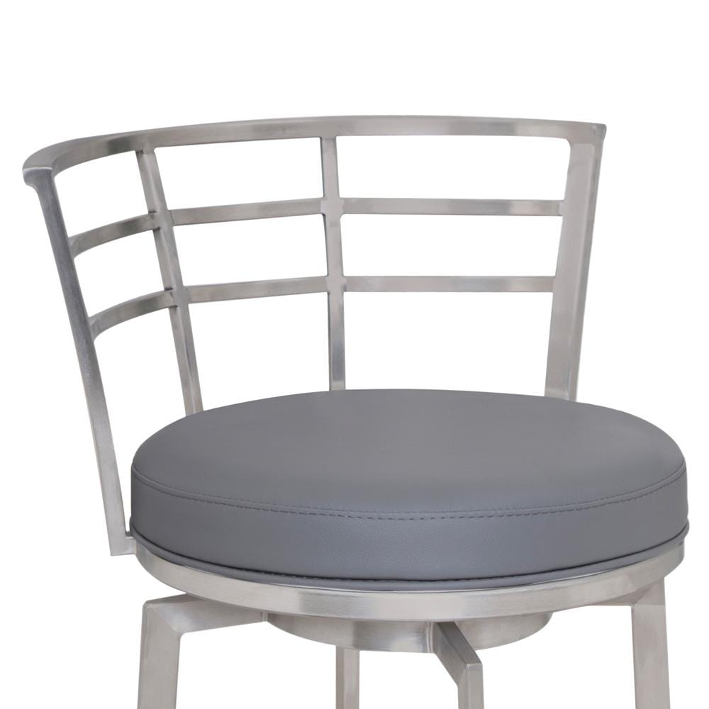 Armen Living - Viper 30in Bar Height Swivel Grey Faux Leather and Brushed Stainless Steel Bar Stool - LCVI30BAGR veiw 2