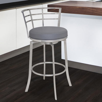 Armen Living - Viper 30in Bar Height Swivel Grey Faux Leather and Brushed Stainless Steel Bar Stool - LCVI30BAGR veiw 4