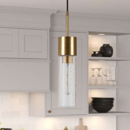 Hudson & Canal - Lance 3.5in Wide Pendant with Glass Shade in Brass/Seeded - PD0583 veiw 2