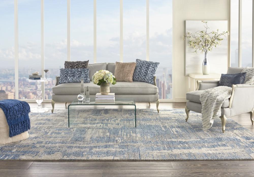 Nourison - Ellora ELL01 Blue and Grey 79in x 99in Large Handmade Rug - ELL01-99446384522 veiw 2