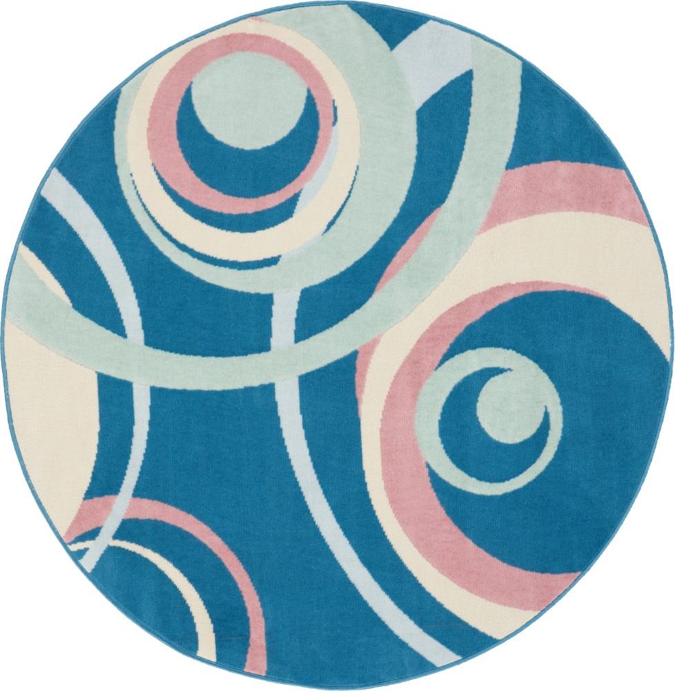 Nourison - Grafix GRF21 Blue and Pink 53in x Round Mid-century Area Rug - GRF21-99446481740_CLOSEOUT veiw 1