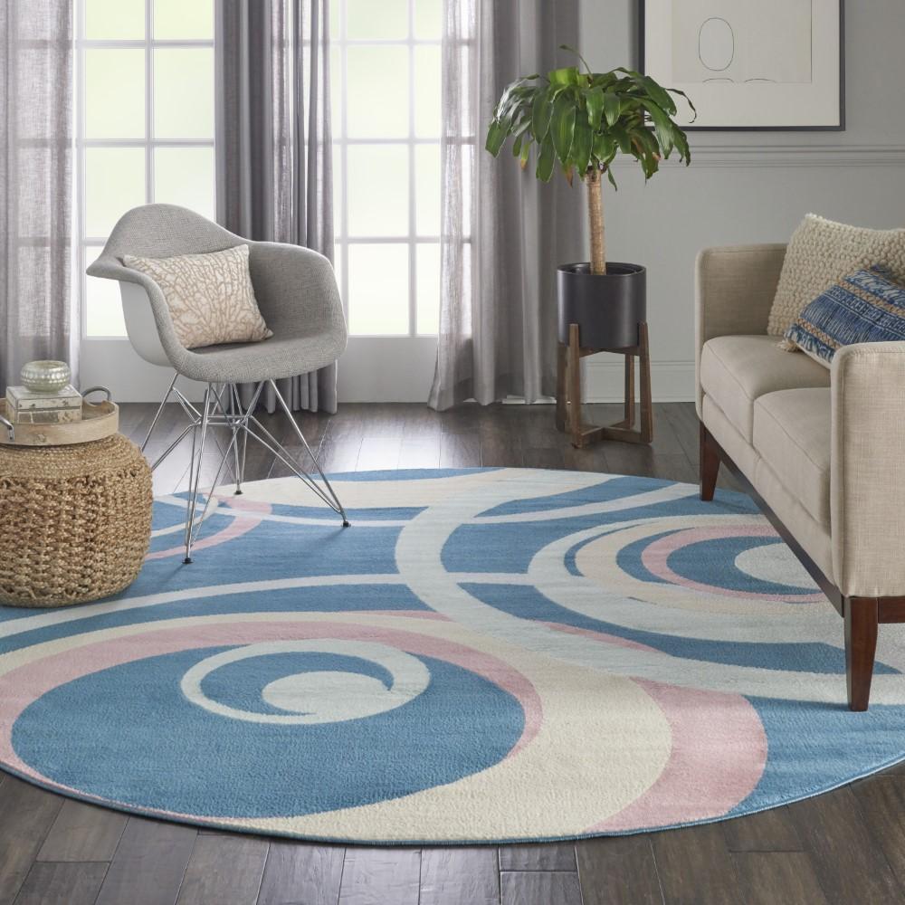 Nourison - Grafix GRF21 Blue and Pink 8 x Round Large Rug - GRF21-99446481795_CLOSEOUT veiw 2