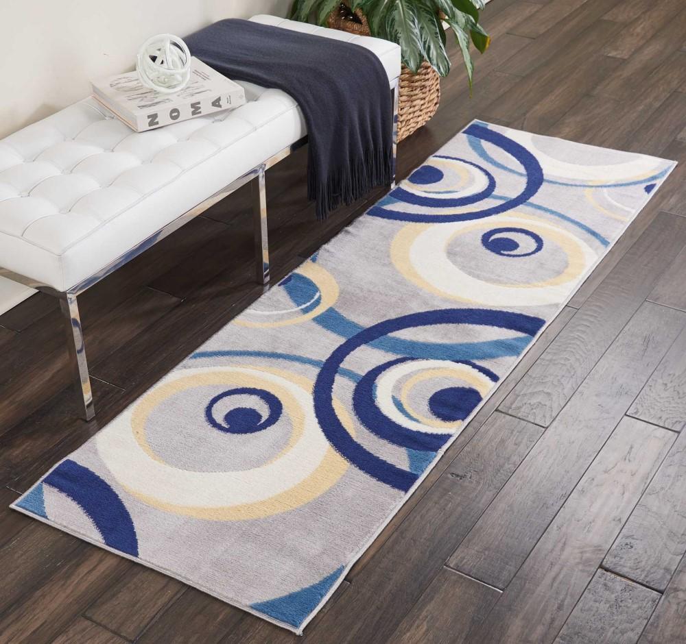 Nourison - Grafix GRF21 Bone and Blue 23in x 76in Hallway Rug - GRF21-99446412041 veiw 2